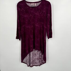 LOGO Layers Tunic Top Women's Small Red Stretch Crushed Velvet Hi Low Round Neck